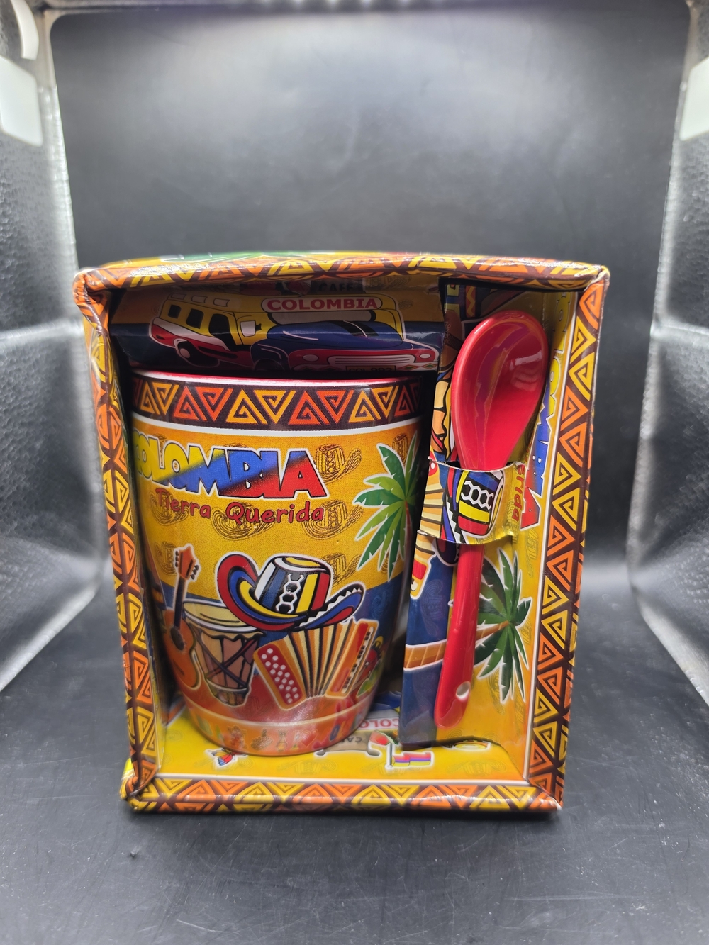 Colombia Souvenir Colorful Ceramic Mug with Spoon